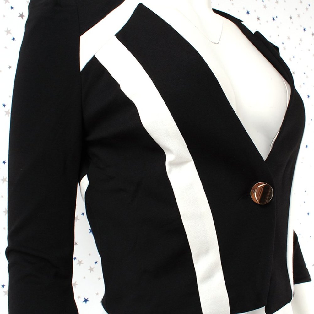 Cropped One Button Fly Blazer Jacket 3/4 Sleeve - Picture 4 of 10